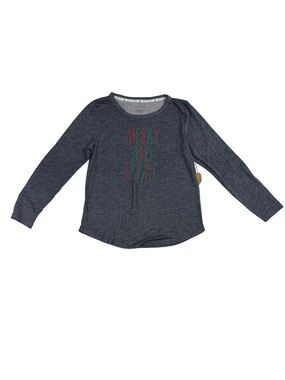 Rae Dunn Merry and Bright Long Sleeve Christmas Top Gray Size M NWT